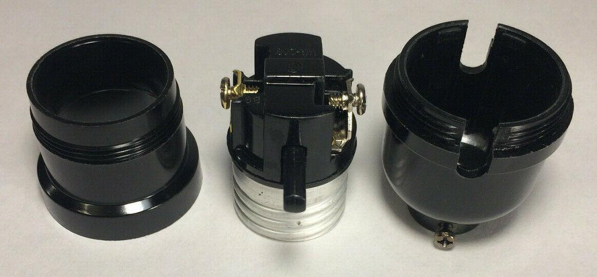 New Phenolic Bakelite Push - Thru Lamp Socket With Uno Threaded Shell, E26, #SO677 - Stone Door Lamps