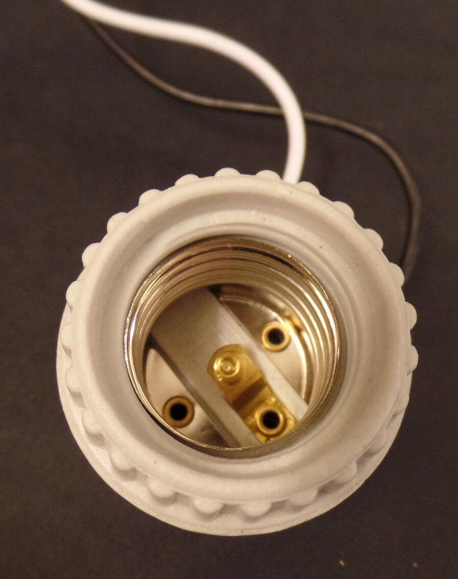 2 Piece Ring Type Medium Base Porcelain Socket Receptacle w/ 8" Lead Wires #118I - Stone Door Lamps