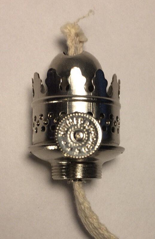 New Nickel Plated,Solid Brass Nutmeg Miniature Oil Lamp Burner with wick #OB600N - Stone Door Lamps
