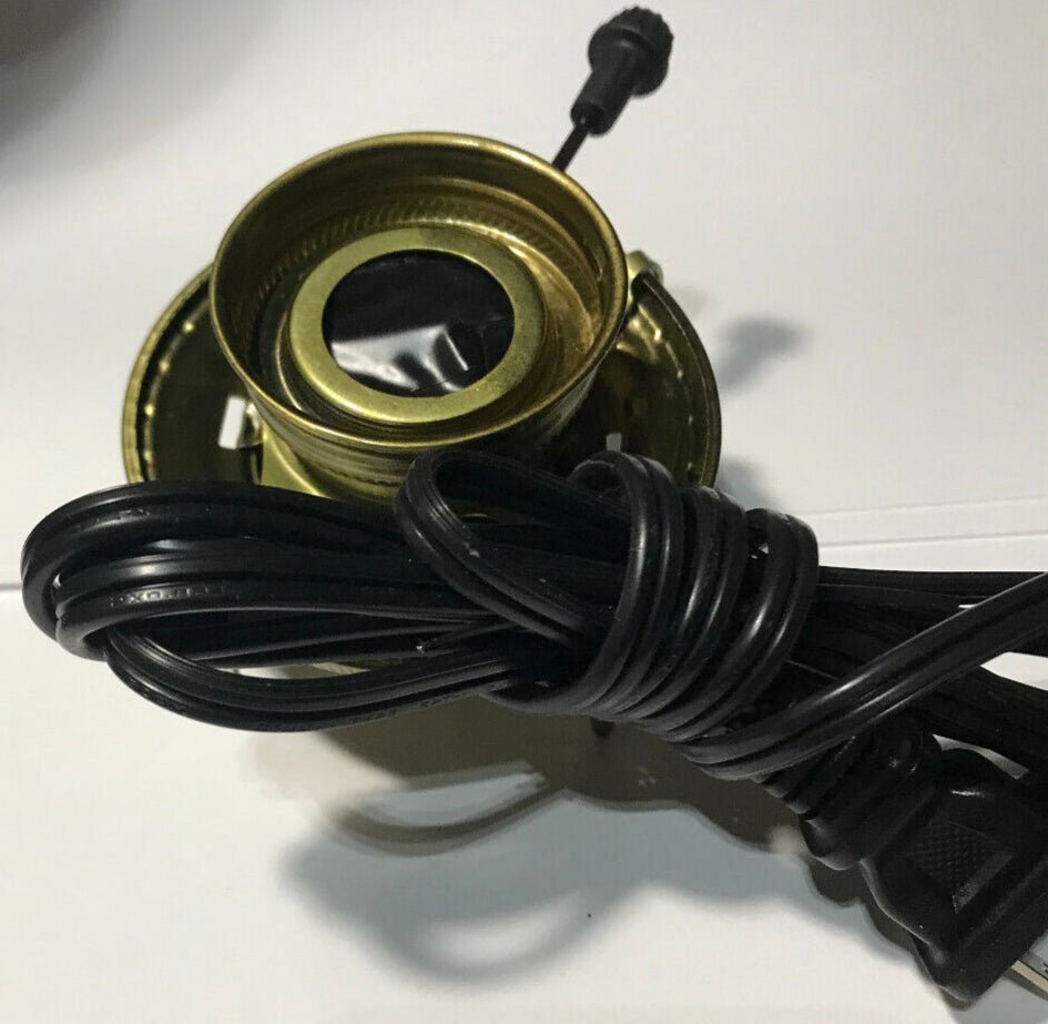 New Antique Brass Plated #2 Electric Lamp Burner With 6 ft. Black Cord #EB300BK - Stone Door Lamps