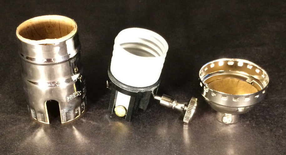 New 3-Way Turn Knob Lamp Socket Nickel Plated Solid Brass Industrial Style #273N