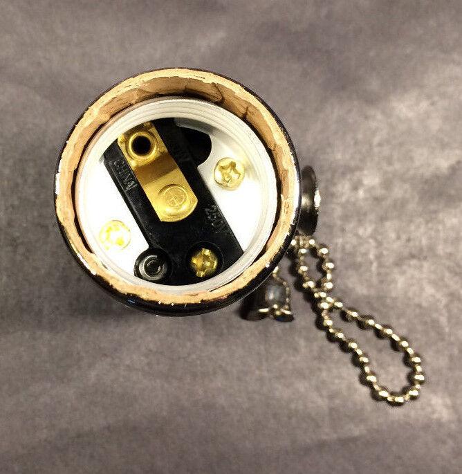 On/Off Solid Brass Pull Chain Early Electric Style Nickel Uno Lamp Socket #285N - Stone Door Lamps