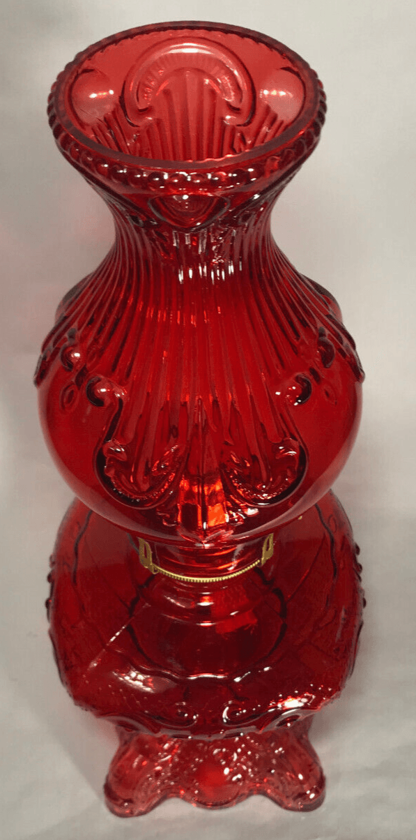 New Complete 9 1/2" Ruby Princess Feather Glass Oil Lamp w/ Ruby Chimney, Burner - Stone Door Lamps
