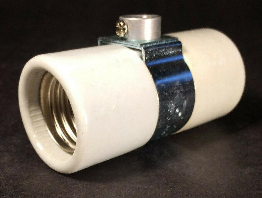 New Twin Medium Base Glazed Porcelain Lamp Socket w/ Single 1/8 IP Bushing Strap - Stone Door Lamps