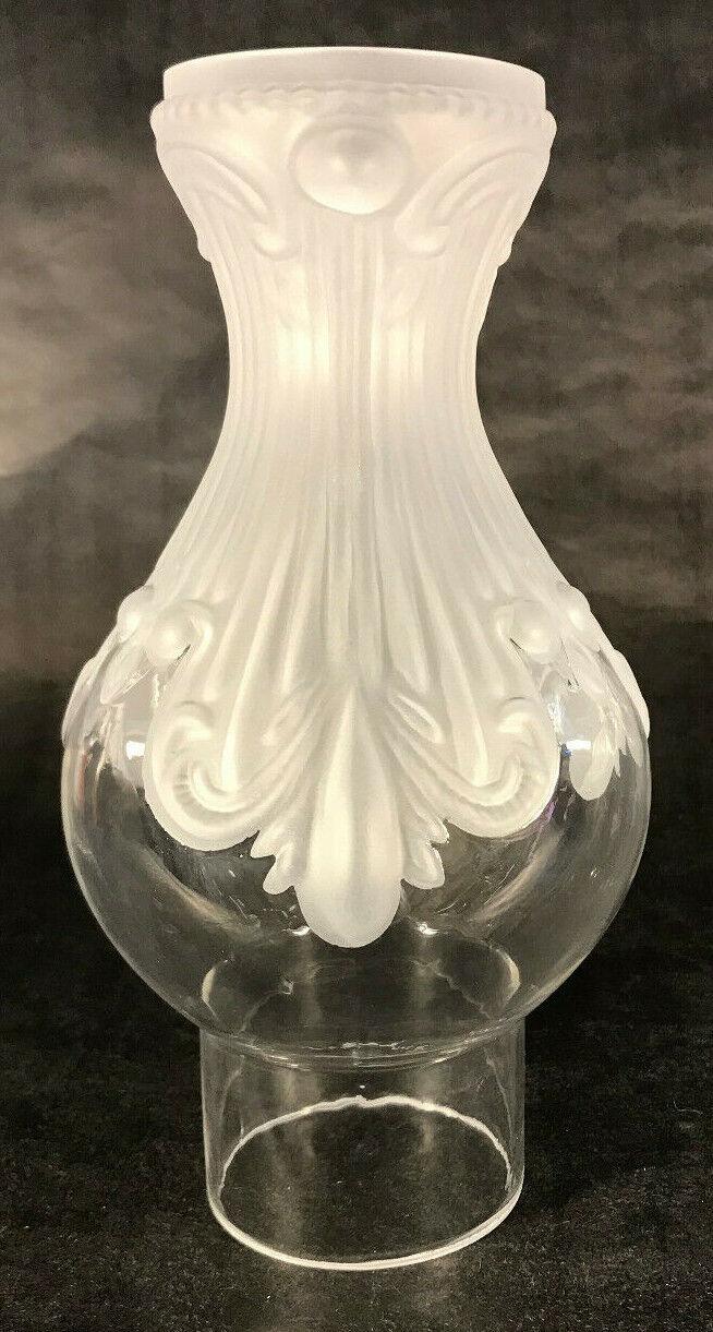 New 2.5" x 8 1/4" Frosted & Clear Embossed Glass Princess Feather Lamp Chimney - Stone Door Lamps