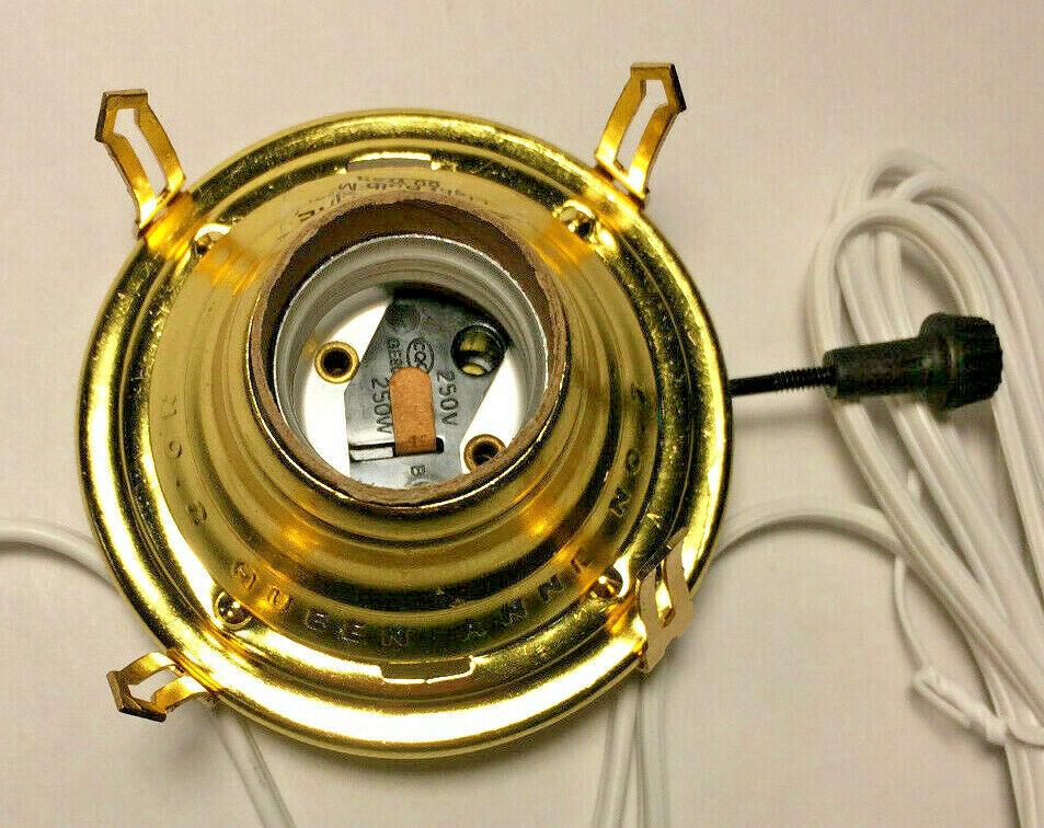 New Solid Brass #2 Queen Anne Electric Lamp Burner With 6 ft. White Cord #EB212 - Stone Door Lamps