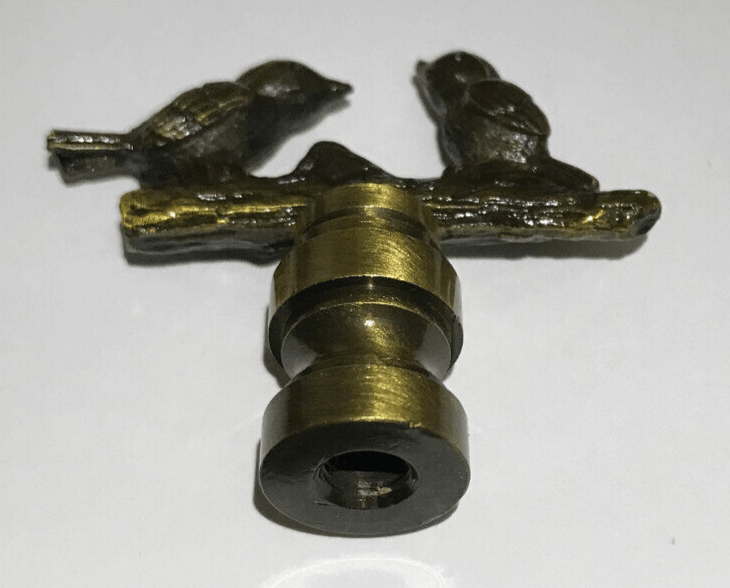 New 1 3/4" Cast Metal Two Love Birds Lamp Finial, Antique Brass Finish, 1/4 - 27 - Stone Door Lamps