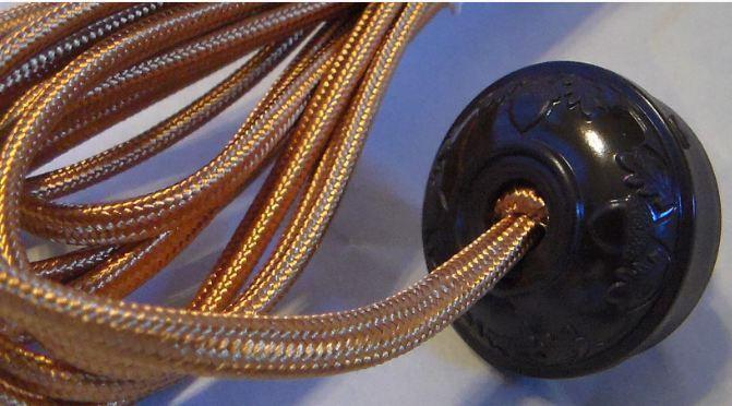 10 foot GOLD RAYON LAMP CORD SET with Antique Style Acorn Plug #CS862 - Stone Door Lamps