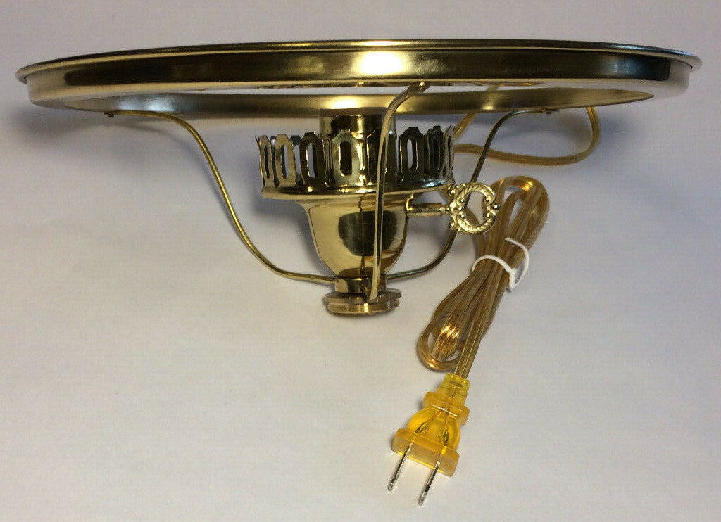 New #2 Electric Gallery W/ 10" Undersocket Shade Holder, Solid Brass, Gold Cord