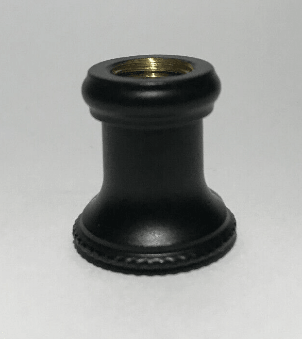 New Turned Brass Lamp Neck, Satin Black Finish, 1/8F Tap, 7/8" Ht. #BN946BK - Stone Door Lamps