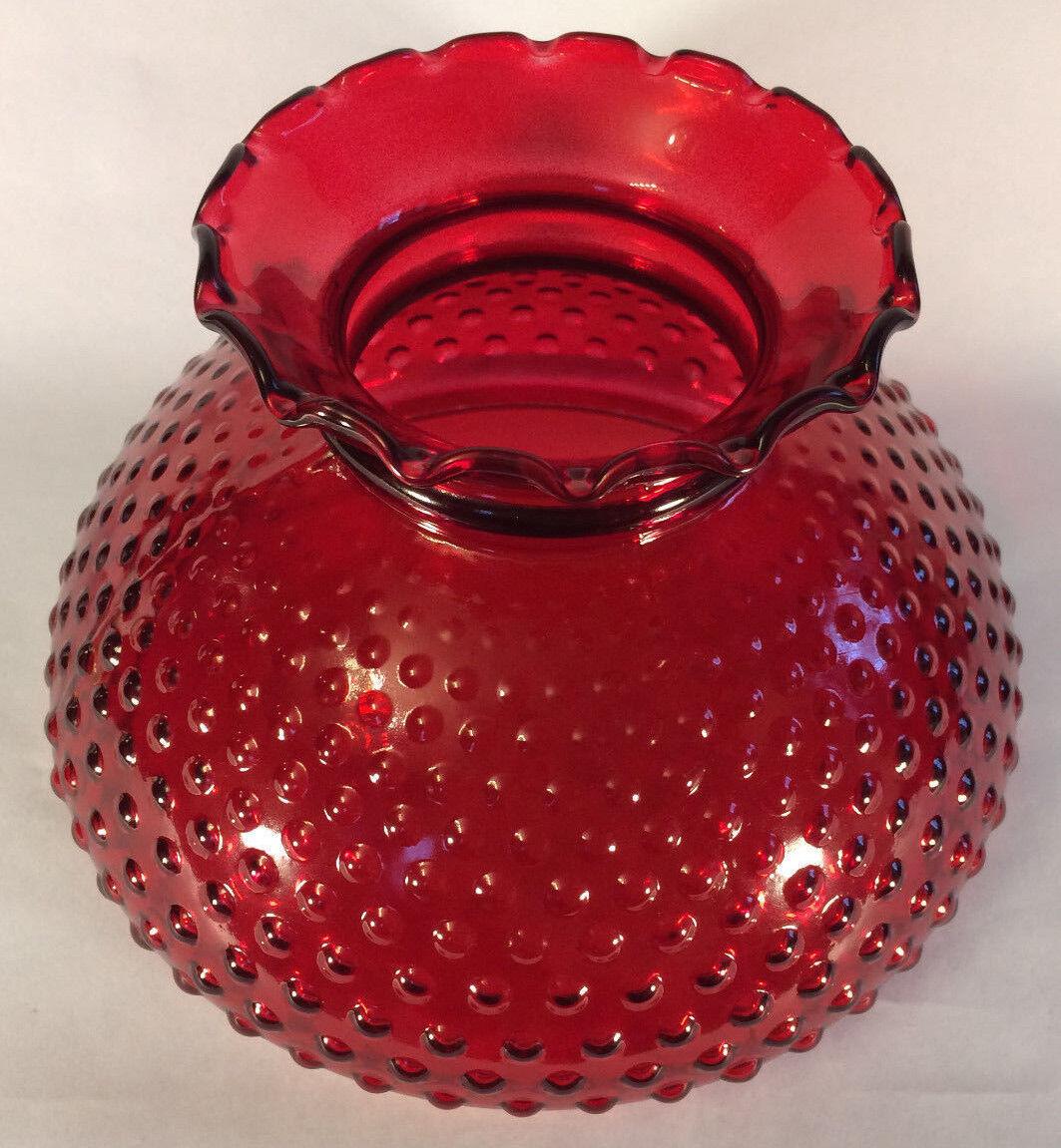 New 10" Ruby Red Stained Hobnail Glass Student Lamp Shade, Crimp Top, USA SH150R - Stone Door Lamps
