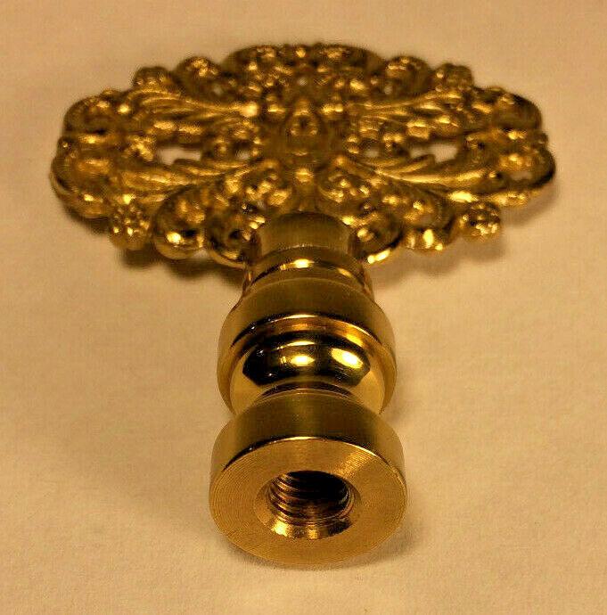 New 2 3/8" Solid Brass Die Cast Rosette Lamp Harp Finial, Polished & Lacquered - Stone Door Lamps