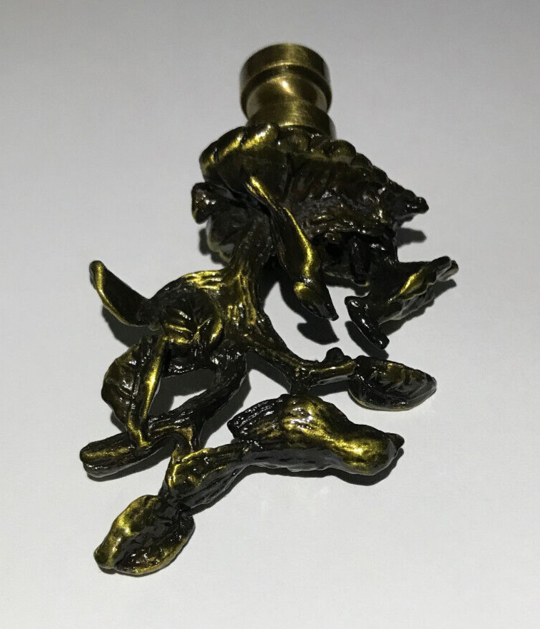New 2 7/8" Cast Brass Birds On Branch Lamp Finial w/ Antique Finish, 1/4-27F Tap
