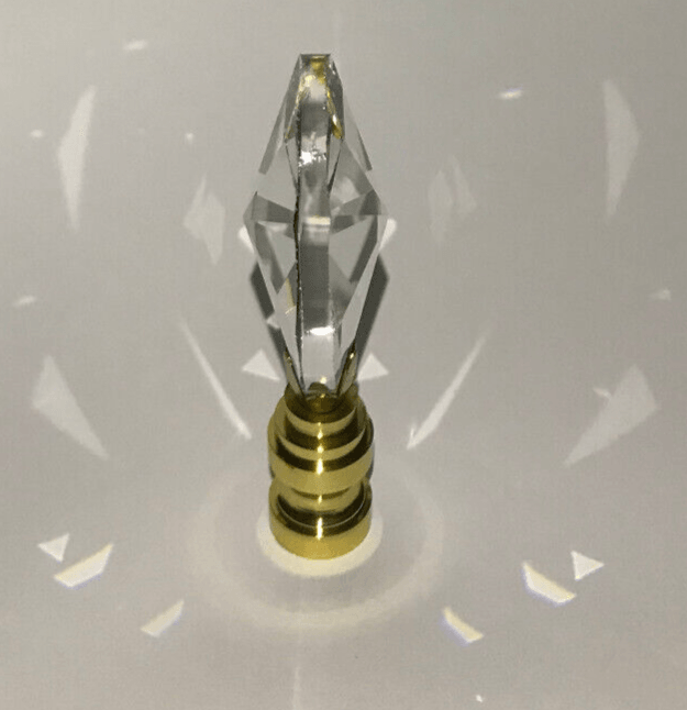 New 2 3/4" Lead Crystal Lamp Finial With Brass Base, 1/4 - 27F Tap, #CF141 - Stone Door Lamps