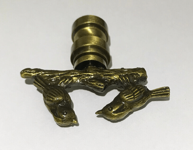 New 1 3/4" Cast Metal Two Love Birds Lamp Finial, Antique Brass Finish, 1/4 - 27 - Stone Door Lamps