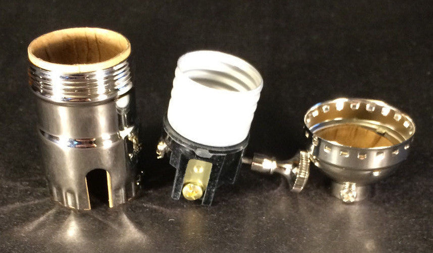3-way Uno Thread Brass Early Electric Industrial Style Lamp Socket Nickel finish