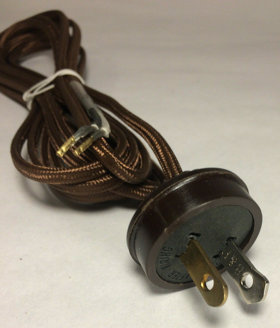 New 10 ft. Brown Rayon Lamp Cord Set with Ribbed Style Brown Plug #CS861
