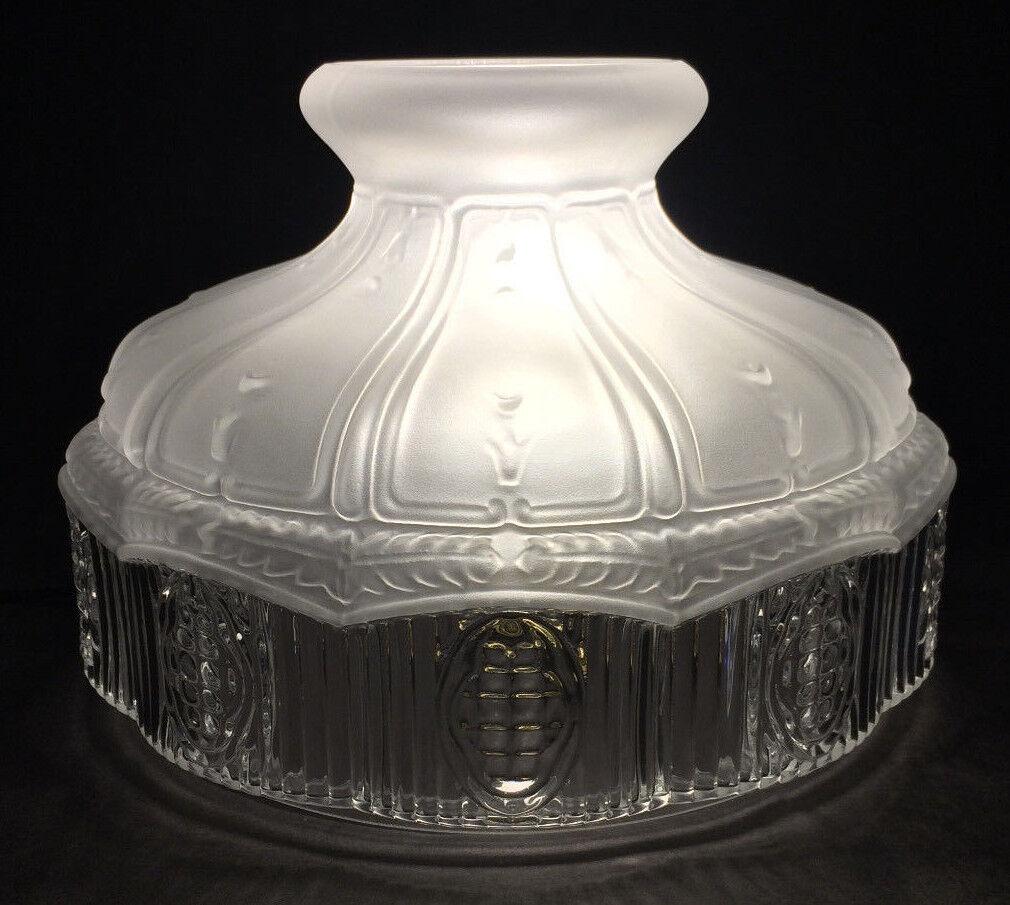 10" Glass Oil Kerosene Lamp Shade Satin Crystal Top & Clear Panels fits Aladdin - Stone Door Lamps