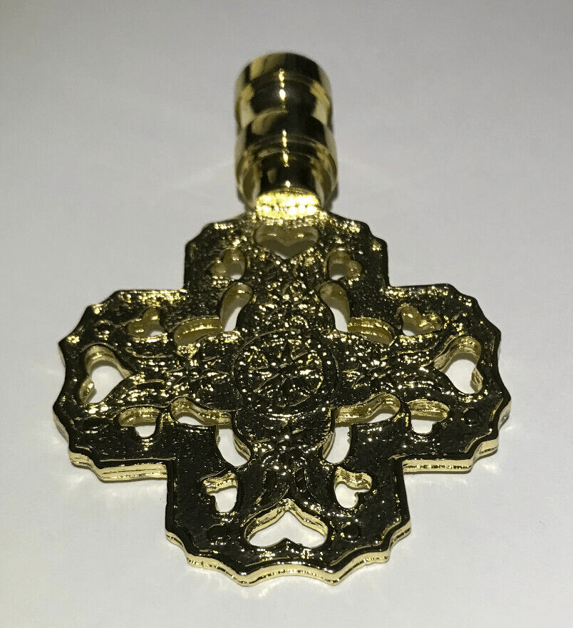New 3" Cast Brass Cross Heart Star Lamp Finial, Polished & Lacquered, 1/4 - 27F - Stone Door Lamps