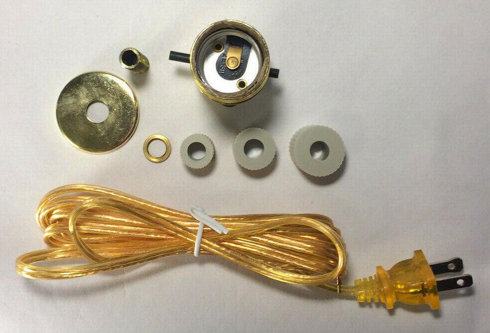 New Jug, Bottle Lamp Adapter Kit With 6 ft. Clear Gold Cord And Hardware #JA338 - Stone Door Lamps