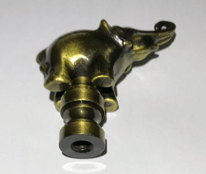 New 2 1/4" Cast Brass Elephant Lamp Finial w/ Antique Finish, 1/4 - 27F Tap BF073A - Stone Door Lamps
