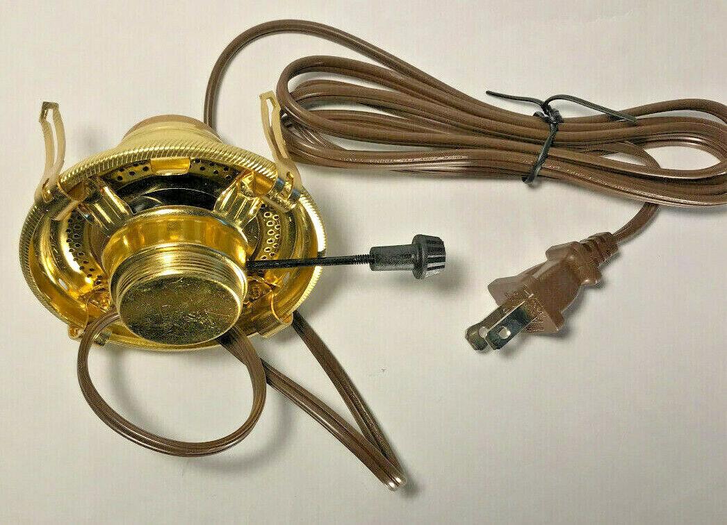 New Solid Brass #2 Queen Anne Electric Lamp Burner With 6 ft. Brown Cord #EB211 - Stone Door Lamps