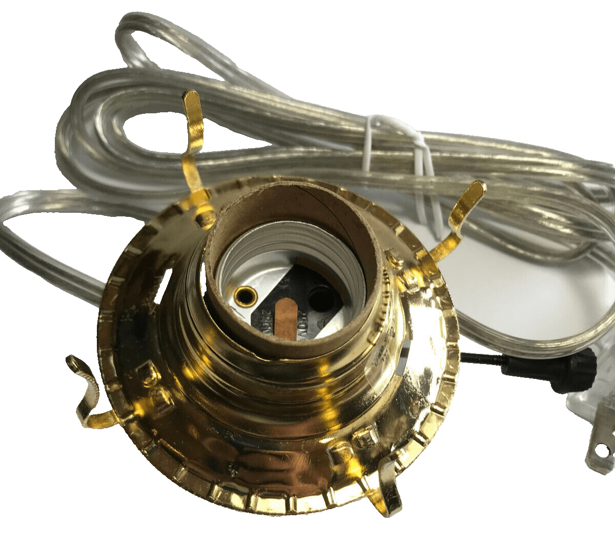 New Brass Plated #2 Electric Lamp Burner With 6 ft. Silver Cord #EB219 - Stone Door Lamps