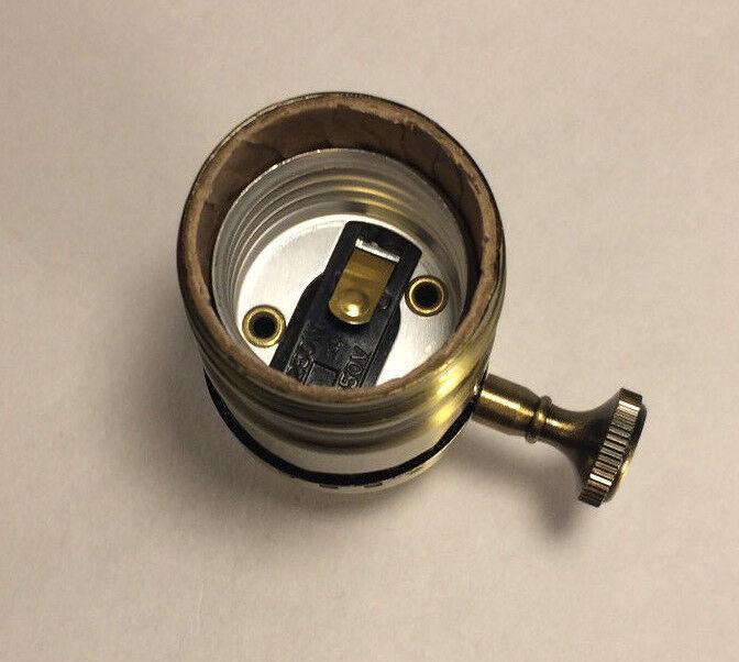On/Off Uno Thread Antique Brass Industrial Style Turn Knob Lamp Socket #272A - Stone Door Lamps