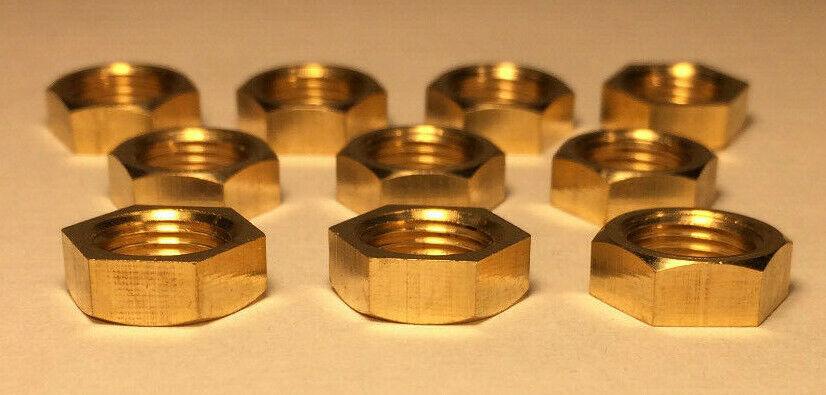 New Lot of 10, Heavy Brass Hexnut Locknut, 1/8F, Lamp Repair, 3/16" Thick #HN726 - Stone Door Lamps