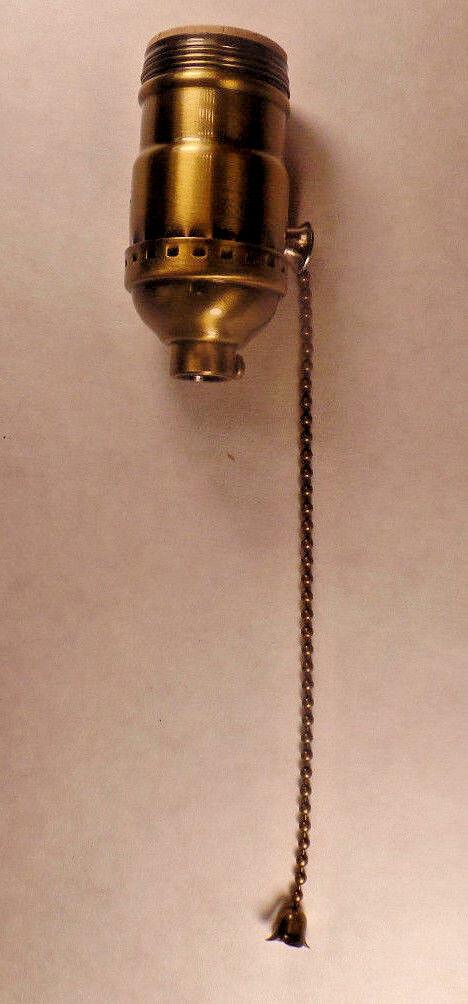 On/Off Solid Antique Brass Pull Chain Early Electric Style Uno Lamp Socket #285A - Stone Door Lamps