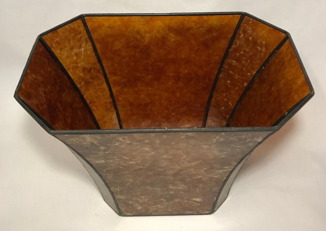 New Rectangle Mica Lamp Shade, Antique Amber Cut Corner, Copper Foil Frame #710M