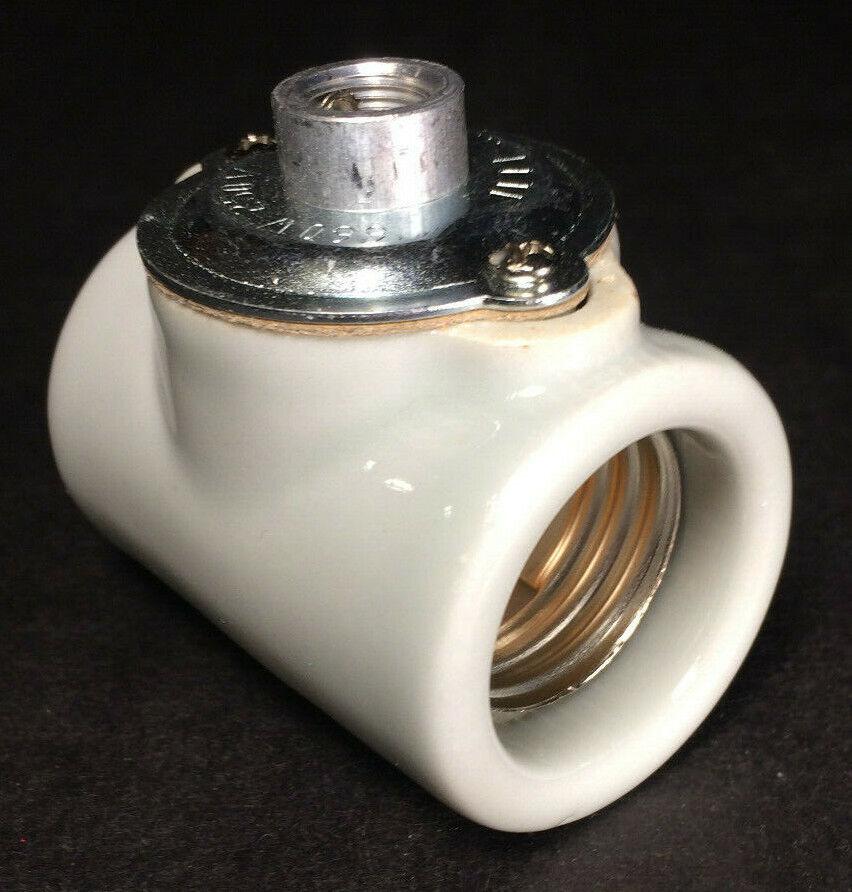 New Twin Medium Base Glazed Porcelain Lamp Socket w/ 1/8 IP Flange Bushing Cap - Stone Door Lamps
