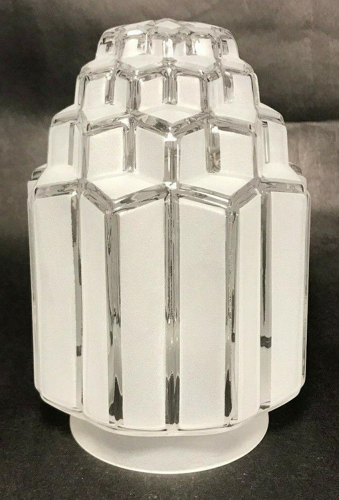 New Art Deco Skyscraper Glass Table Lamp Shade, 3 1/4" Fitter, 6 1/16" Ht SS967C - Stone Door Lamps