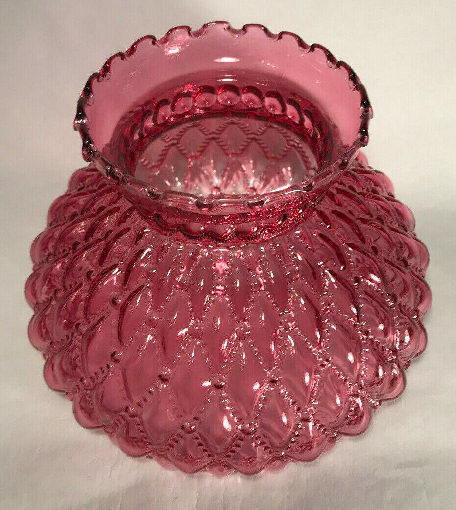 New 7" Diamond Quilted Cranberry Glass Student Lamp Shade With Crimp Top #7S667 - Stone Door Lamps