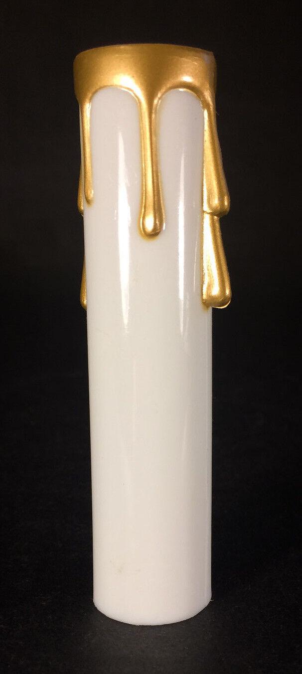 New 4" WHITE PLASTIC CANDELABRA SOCKET Chandelier CANDLE COVER WITH GOLD DRIPS - Stone Door Lamps
