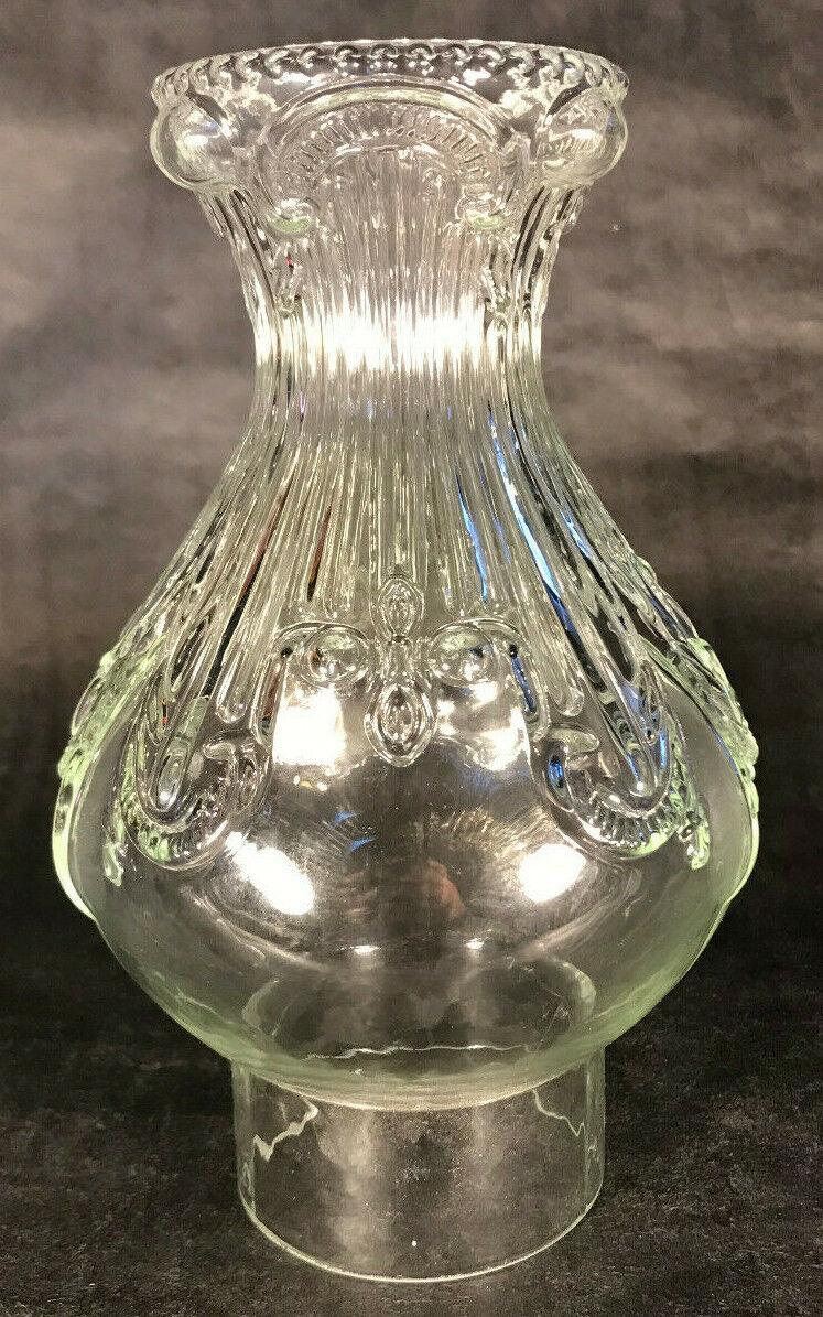 New 3" x 8 1/2" Clear Embossed Glass Princess Feather Lamp Chimney, F/ #2 burner - Stone Door Lamps