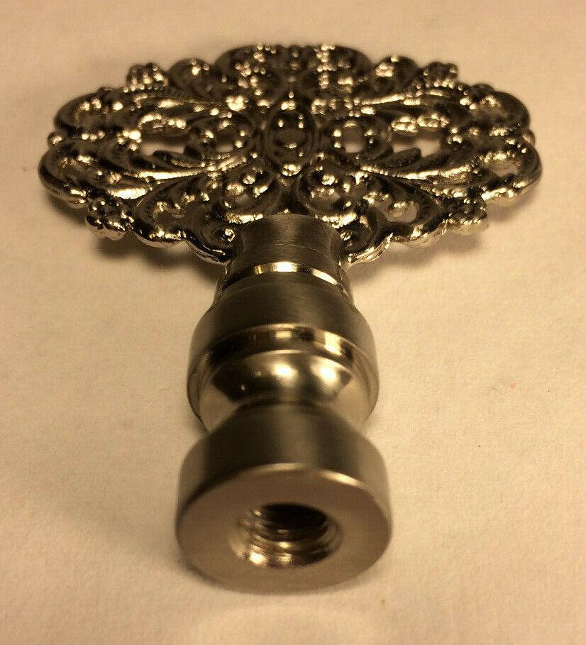 New 2 3/8" Solid Brass Die Cast Rosette Lamp Harp Finial, Satin Nickel #LF129S - Stone Door Lamps