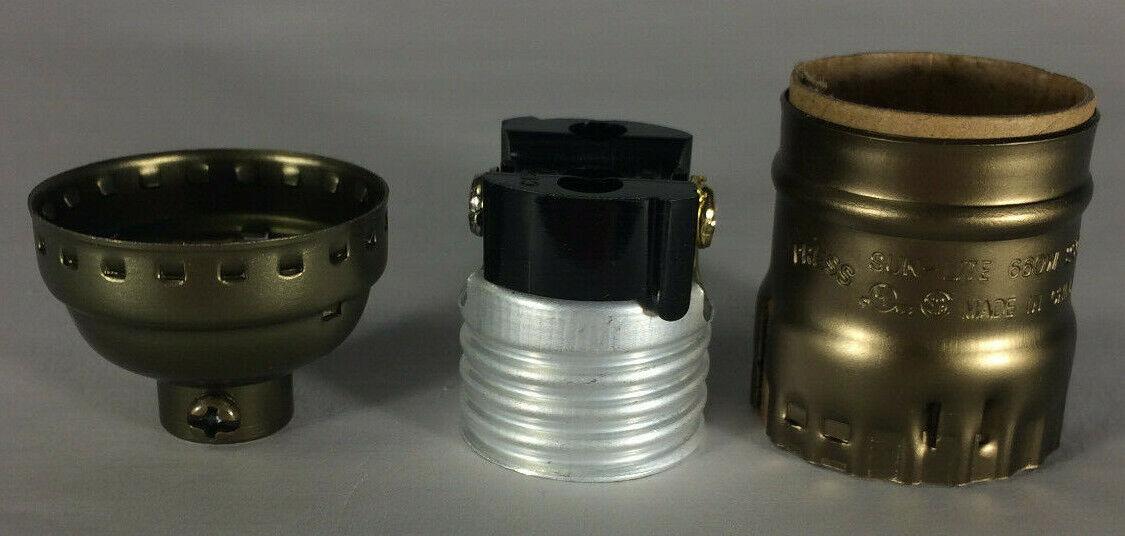 New Short Keyless Lamp Socket, Medium Base, Antique Brass Plated Finish #CS348A - Stone Door Lamps