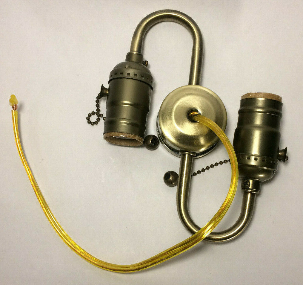 New Wired S-Type 2-Light Lamp Cluster w/ Pull Chain Sockets, Antique Finish 412A