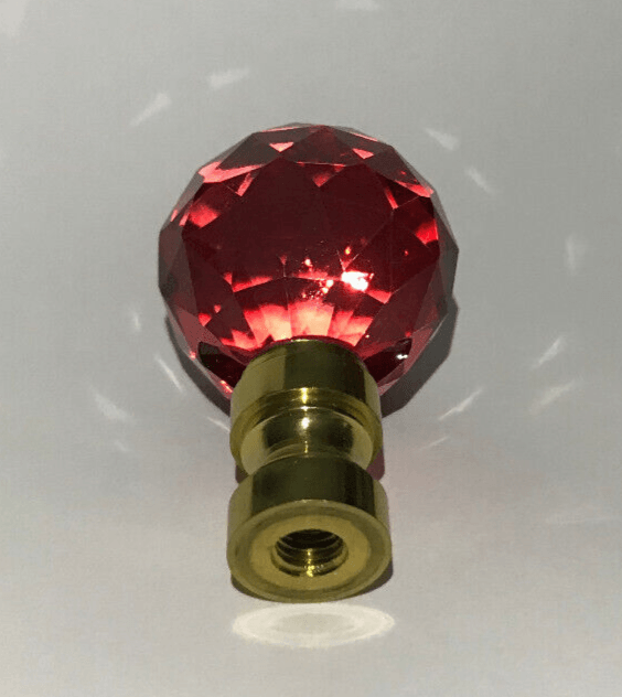 New 2" Ruby Glass Lamp Harp Finial With Brass Base, 1/4 - 27F Tap, #LF139R - Stone Door Lamps