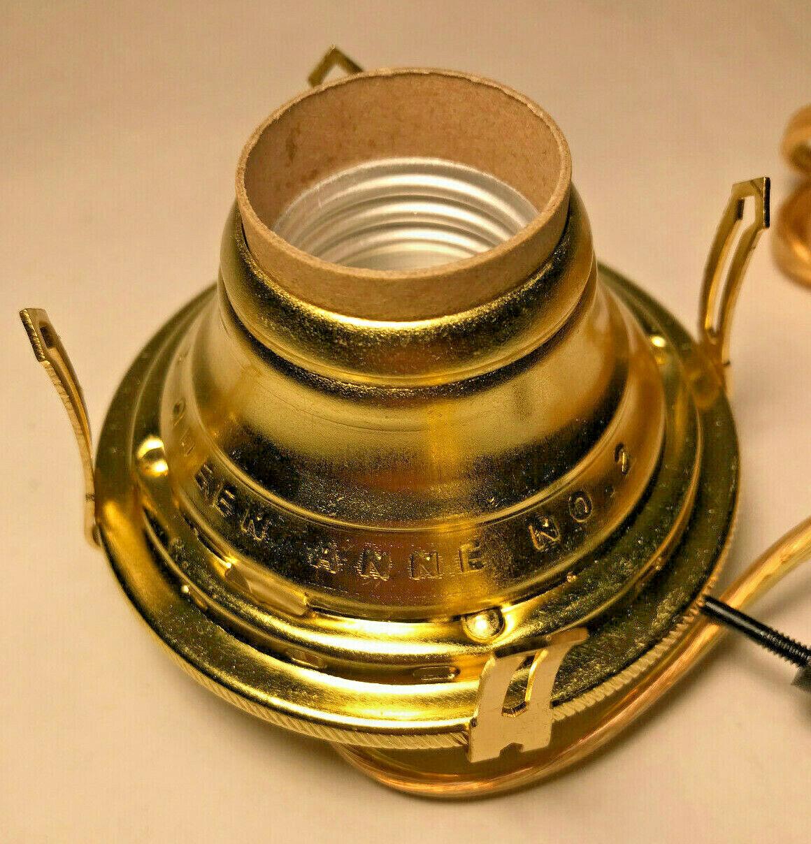 New Solid Brass #2 Queen Anne Electric Lamp Burner With 6 ft. Gold Cord #EB213 - Stone Door Lamps