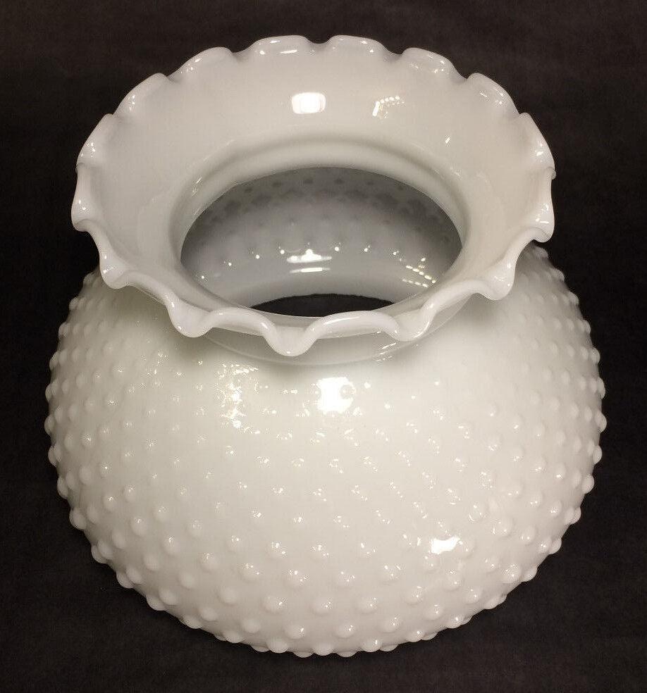 New 7" Cased Opal White Glass Hobnail Student Lamp Shade, Crimped Top #7S612C - Stone Door Lamps