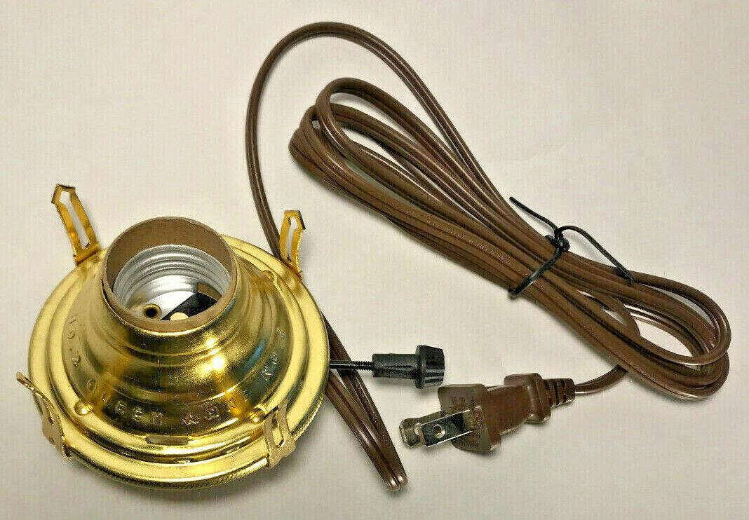 New Solid Brass #2 Queen Anne Electric Lamp Burner With 6 ft. Brown Cord #EB211 - Stone Door Lamps