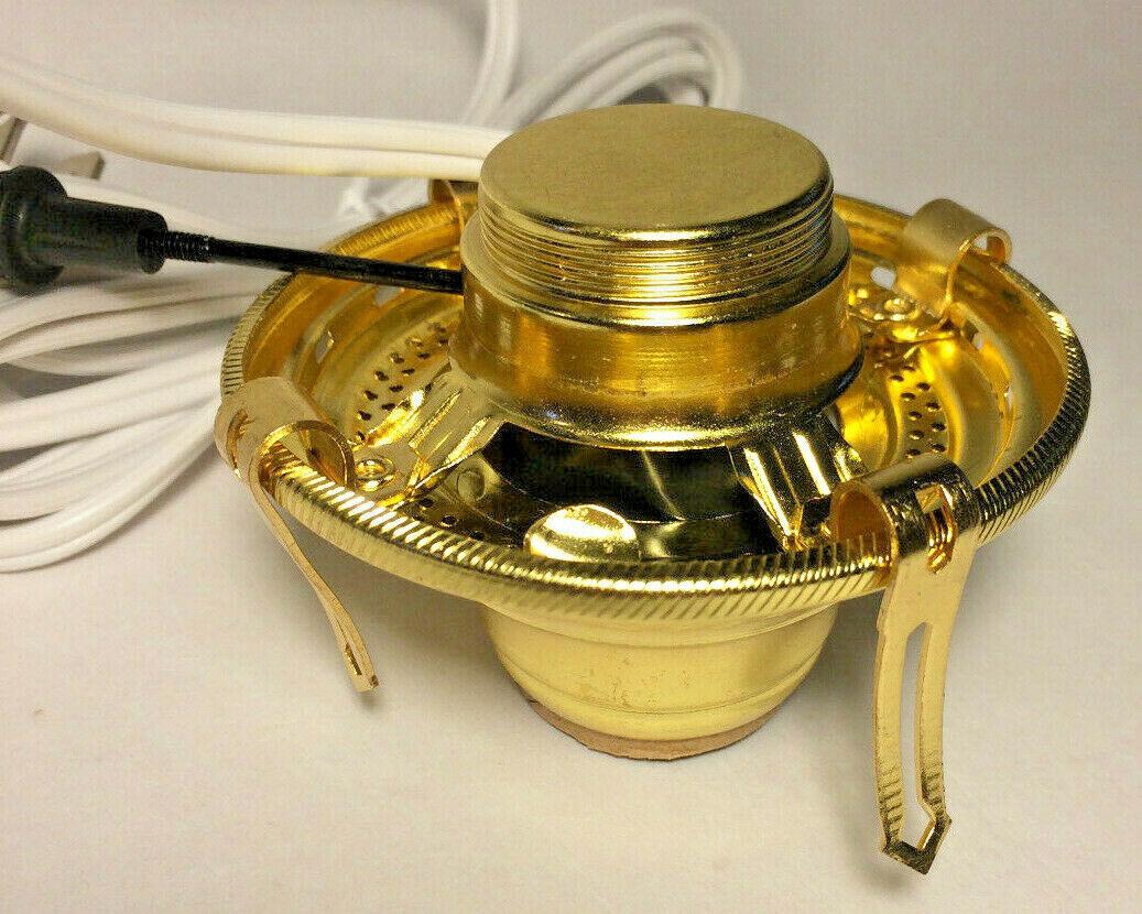 New Solid Brass #2 Queen Anne Electric Lamp Burner With 6 ft. White Cord #EB212 - Stone Door Lamps