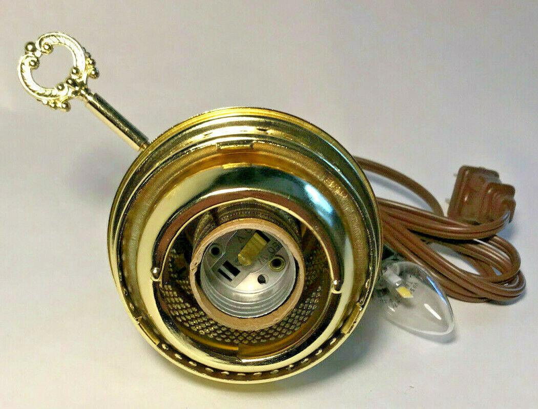 Brass Electric Burner 3 - Way With Bottom Nite Lite & Brown Cord for Aladdin Lamps - Stone Door Lamps
