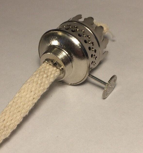 New Nickel Plated,Solid Brass Nutmeg Miniature Oil Lamp Burner with wick #OB600N - Stone Door Lamps