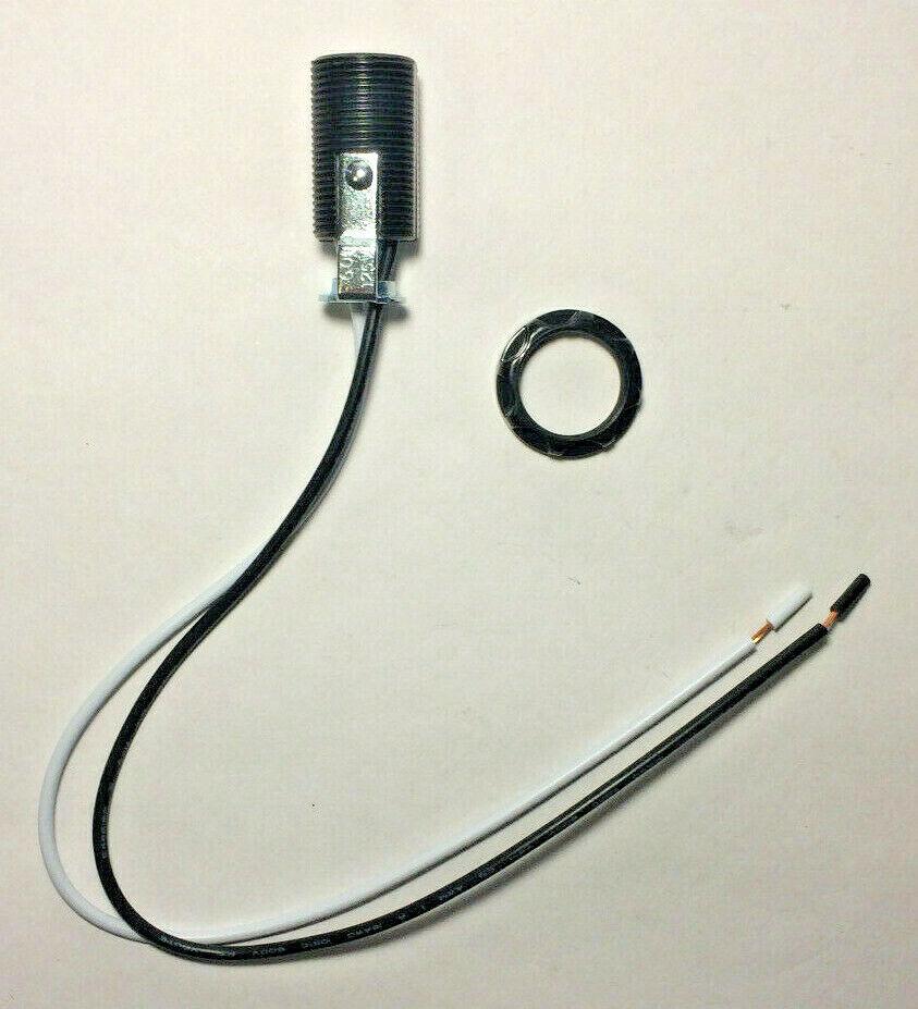 Phenolic E12 Candelabra Lamp Socket w/ External Threads, Ring, Hickey, 12" Leads - Stone Door Lamps