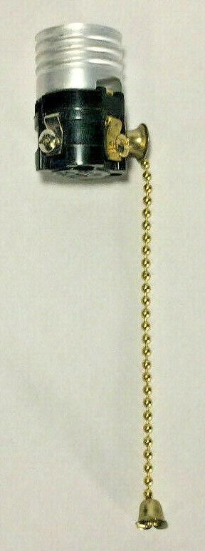 New On/Off Pull Chain Lamp Socket Interior, E26, With 5" Brass Chain, #SO210i - Stone Door Lamps