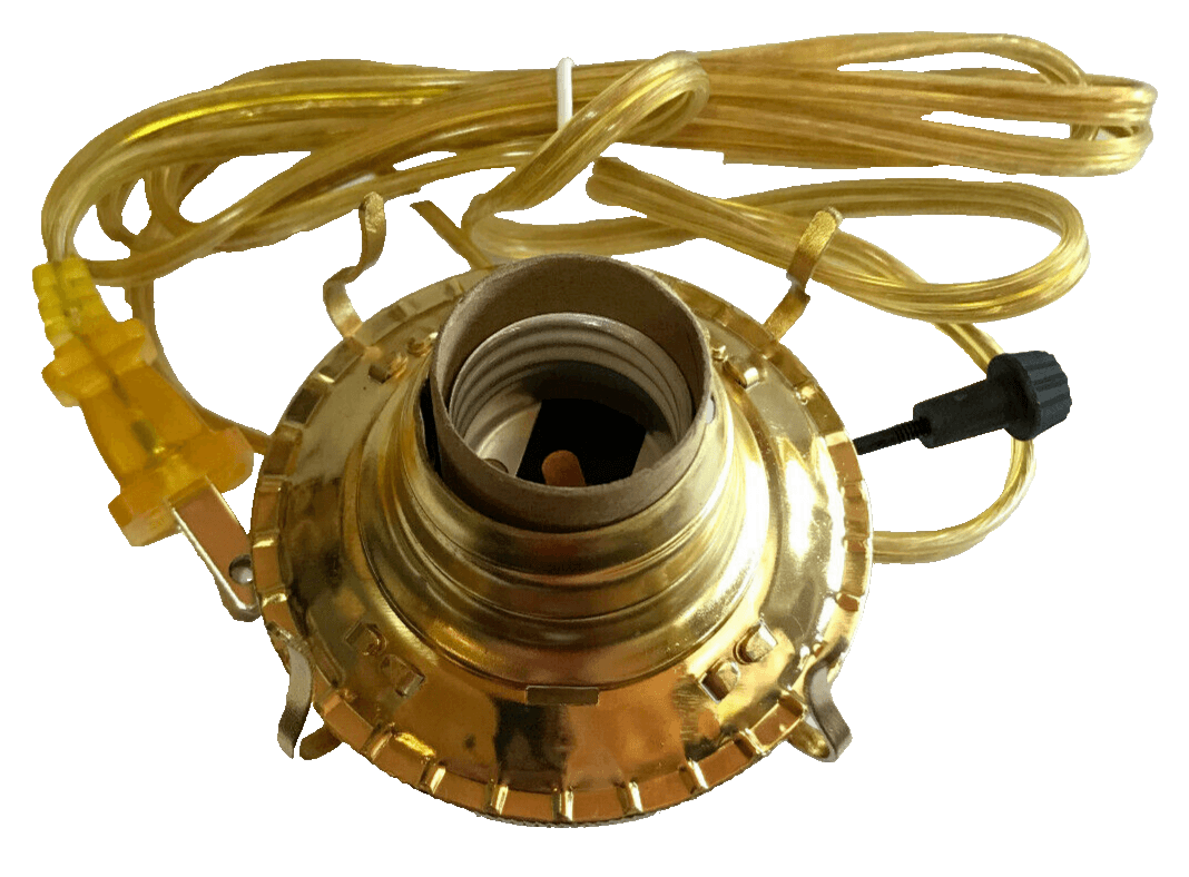 New Brass Plated #2 Electric Lamp Burner With 6 ft. Gold Cord #EB206 - Stone Door Lamps