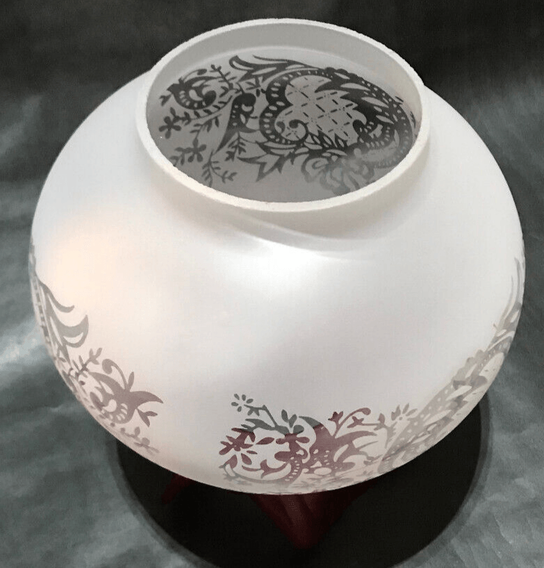 New 4" Fitter Etched Filigree Cranberry Tint Glass Gas Lamp Shade w/Crimped Top - Stone Door Lamps